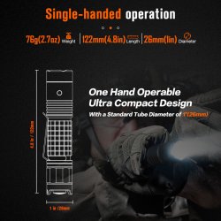 NICRON genopladelig stavlygte 1300 lm, IPX8 vandtt, USB-C kabel, lyshtte