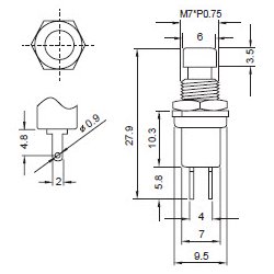 RINGETRYK METALGEVIND GUL OFF-(ON) 125V/1A 7mm
