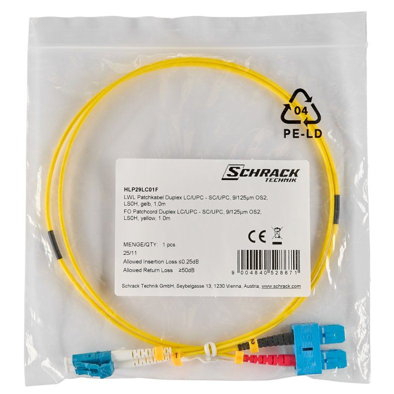 Fiber Patchcord Duplex LC/UPC - SC/UPC, 9/125&mu;m OS2, 2.0m